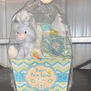 Blue Baby's First Easter Gift Basket - Plush Bunny & Accessories